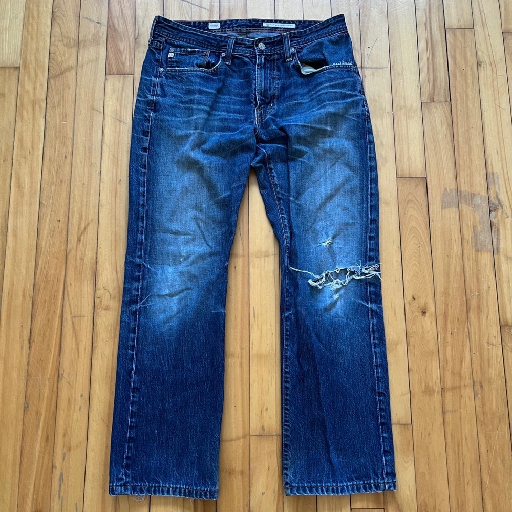 AG Adriano Goldschmied Protege Straight Leg Distressed Mens Jeans Blue Size 34